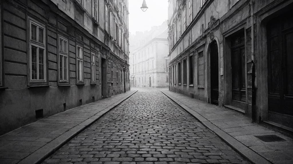 KI-generiertes Bild einer Gasse in einer historischen Altstadt